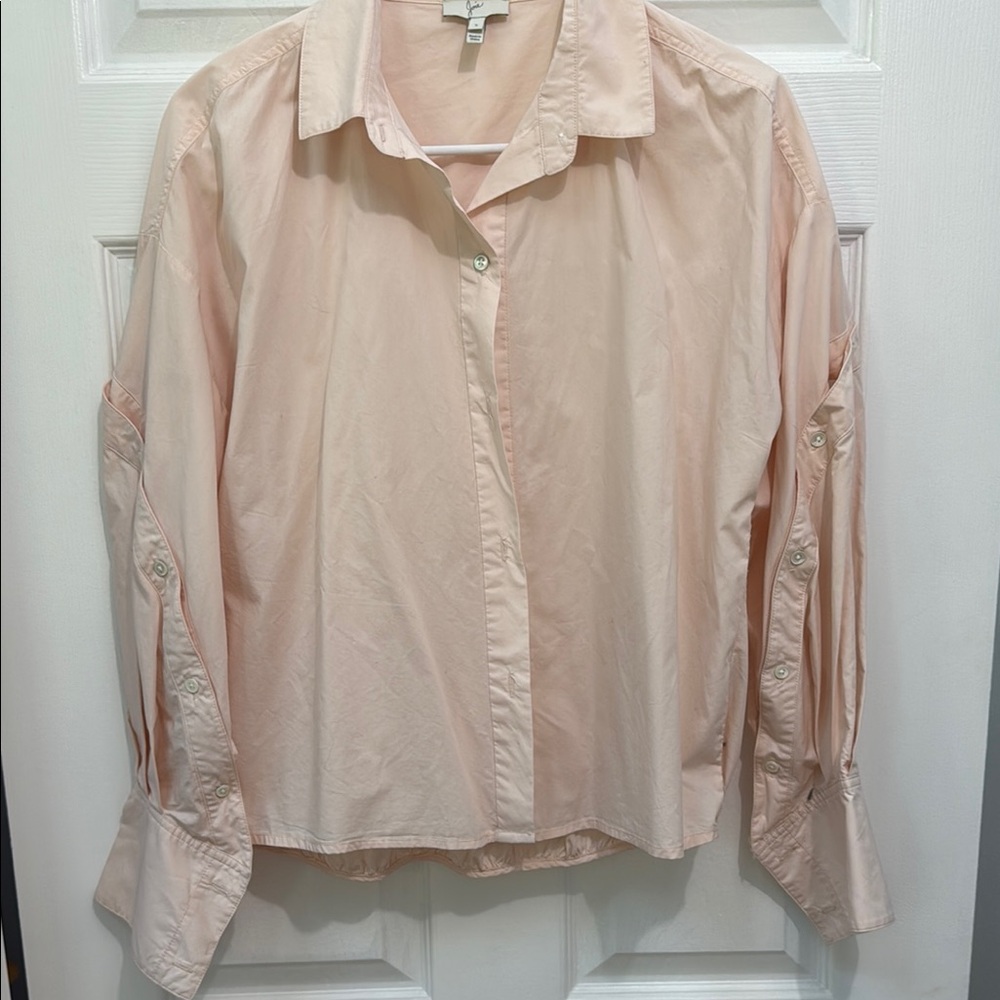 Joie Pink Boxy Button Down Shirt with Notched Collar